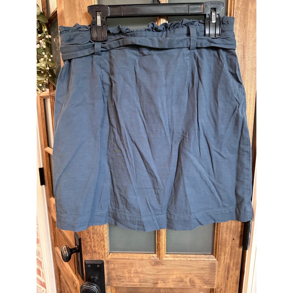 LOFT Button Front Skirt Women Blue Gray Paperbag Waist Mini Utility Trendy 10P - Picture 2 of 11